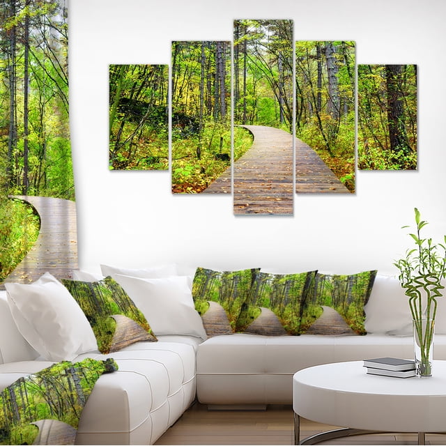 Wooden Boardwalk across Forest - Landscape Canvas Art Print