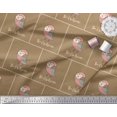 thumbnail image 3 of Soimoi Brown Poly Georgette Fabric Text & Owl Bird Printed Fabric 1 Yard 42 Inch Wide, 3 of 5