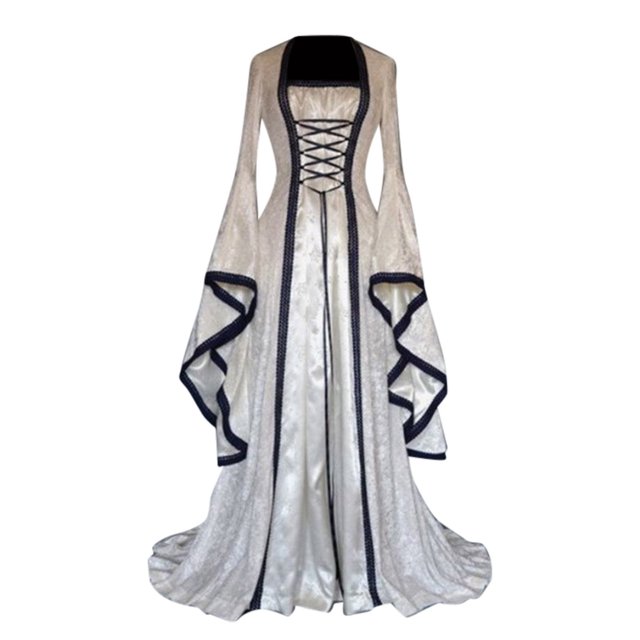 Fridja Women's Retro Style Solid Color Trumpet Sleeve Princess Dress