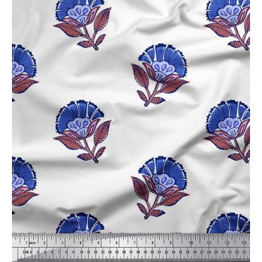 Soimoi Modal Satin Fabric Leaves & Floral Block Print Fabric by The Yard 42 Inch Wide