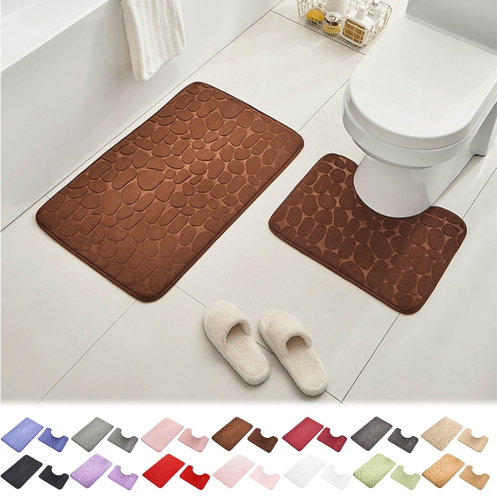 CQCYD Bathroom Rug Set, Foam Bath Mat Toilet Mat, Soft Absorbent Thick Non-Slip Backing, Universal Machine Washable Bathroom Floor Mat for Toilet Shower Tub