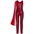 thumbnail image 4 of Kaerm Combinaison Short à Paillettes pour Fillette Sans Manches Tenue de Danse Bal une Pièce Justaucorps pour Fête Bourgogne 14, 4 of 5
