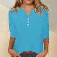 thumbnail image 1 of Babysbule Manches 3/4 pour Haut d'Été pour Femmes Col Rond T-Shirt Ample Mode Tunique à Boutons 2025, 1 of 8