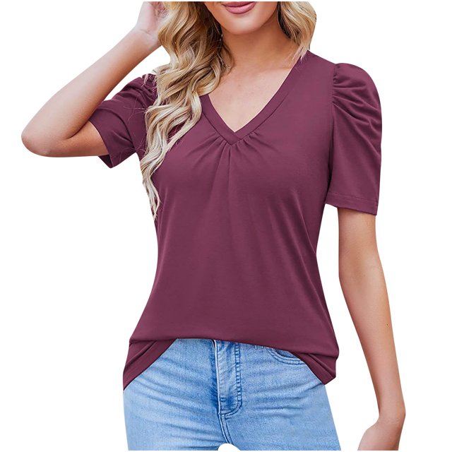 Birdeem Haut pour Femmes Printemps/été Mode Décontractée Ample à Col en V à Manches Courtes