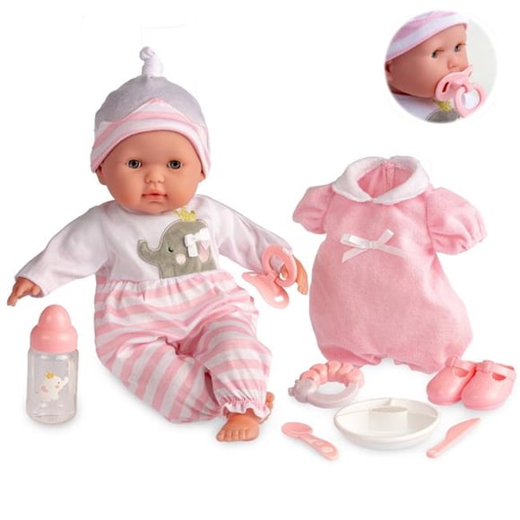15 in. Realistic Soft Body Baby Doll for Open & Close Eyes 10 Piece Set Pink - Ages 2 Plus