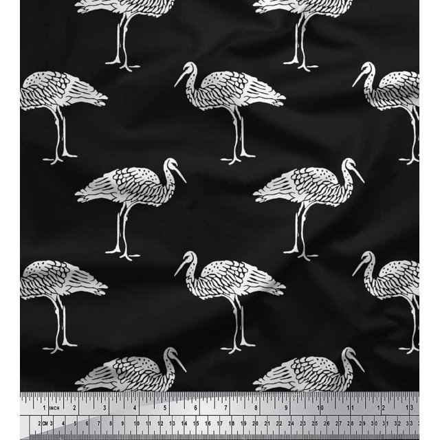 Soimoi Polyester Crepe Fabric Heron Block Printed Craft Fabric by The Yard 42 Inch Wide