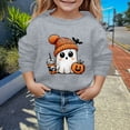thumbnail image 1 of PMVFHDE Chandails à Capuchon et Chandails pour Filles Mode Enfants Halloween Mignon Imprimé Col Rond Sans Capuche Chandail à Manches Longues pour Filles Gris, 4-5 Ans, 1 of 3