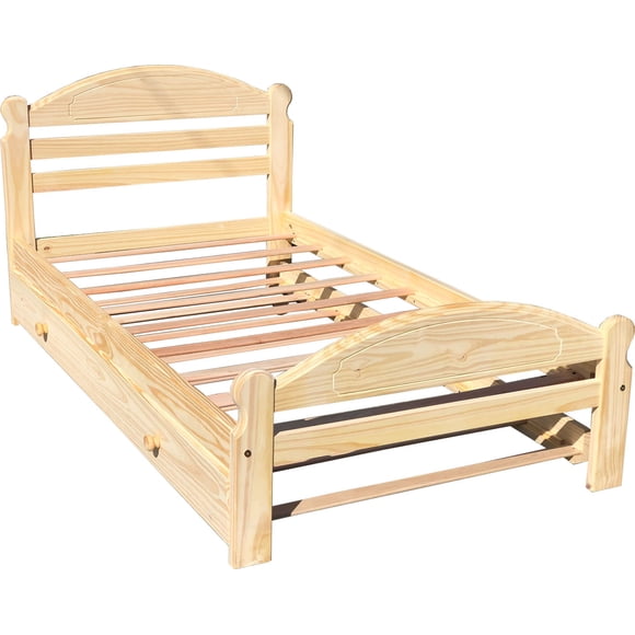 Twin Bed & Trundle Wooden Frame Solid Pine Unfinished with Slats Arizona
