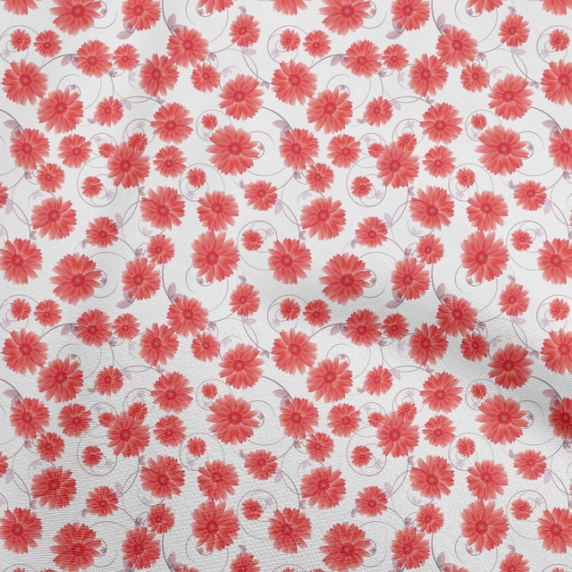 oneOone Coton Cambric Tissu Rouge à Fleurs Tissu pour Robe Tissu Imprimé Tissu au Mètre 42 Pouces de Large