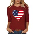 thumbnail image 3 of Jinhomg Chemises d'Été pour Femmes 2025 4th of July T-Shirts à Manches 3/4 Décontractés Col Ras du Cou Tuniques Graphiques Drapeau Américain Hauts Tenues de Parade de Vacances de Rue Vin m, 3 of 4