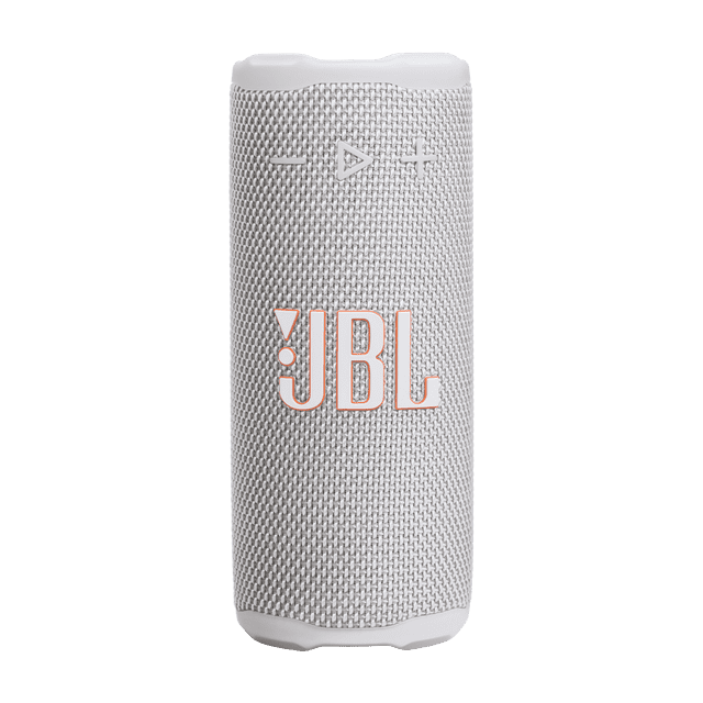 JBL Grip Haut-Parleur Portable Blanc, Haut-Parleur Bluetooth Sans Fil compact et Cylindrique avec Revêtement en Tissu Tissé Blanc, Doté de Boutons de volume et de Lecture Embossés à l'Avant et du logo JBL orange, Idéal pour l'Audio Portable et l'Utilisation Extérieure.