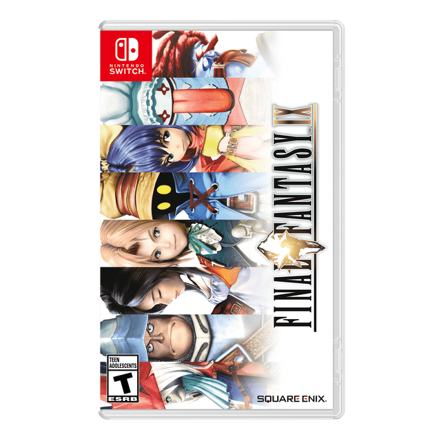 FINAL FANTASY IX (Nintendo Switch) Couverture de Jeu Orientée vers l'Avant Mettant en Vedette Zidane, Princess Grennet et Vivi dans un Fond de Fantaisie Peint. JRPG Classique avec combat au Tour par Tour, Jauge de Transe, Personnalisation de l'Aptitude à l'Objet et Mini-Jeux comme Tetra Master; Convient aux Collectionneurs.