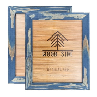 Rustic Wooden Picture Frames 8x10 - Navy Blue - Set of 2-100% Natural Eco Solid Wood and High Definition Real Glass for Wall Mounting and Tabletop Photo Frame
