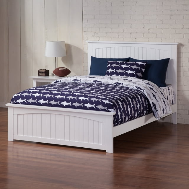 Nantucket Lit Plateforme Complet en Bois avec Pied de Lit Assorti, Blanc