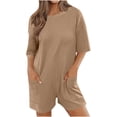 thumbnail image 2 of LSLJS Women's Oversized Athletic Tee Romper Back V Neck Half Short Sleeve Wearing Both Front and Back Workout Rompers Casual Shorts Jumpsuit With Pockets, One Piece Jumpsuits Gifts for Women, 2 of 9