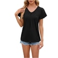 thumbnail image 1 of AherBiu Summer Tops for Women V Neck Cap Sleeve Comfy Ruched Casual Loose Solid Color Shirts Blouse, 1 of 7