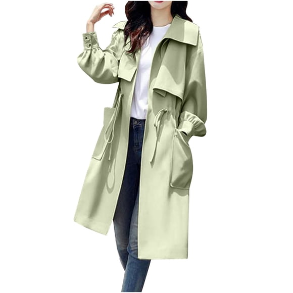 Timegard Women's Trench Jackets Elastic Waisted Temperament Windbreaker Comfort Outwear Fall Coat