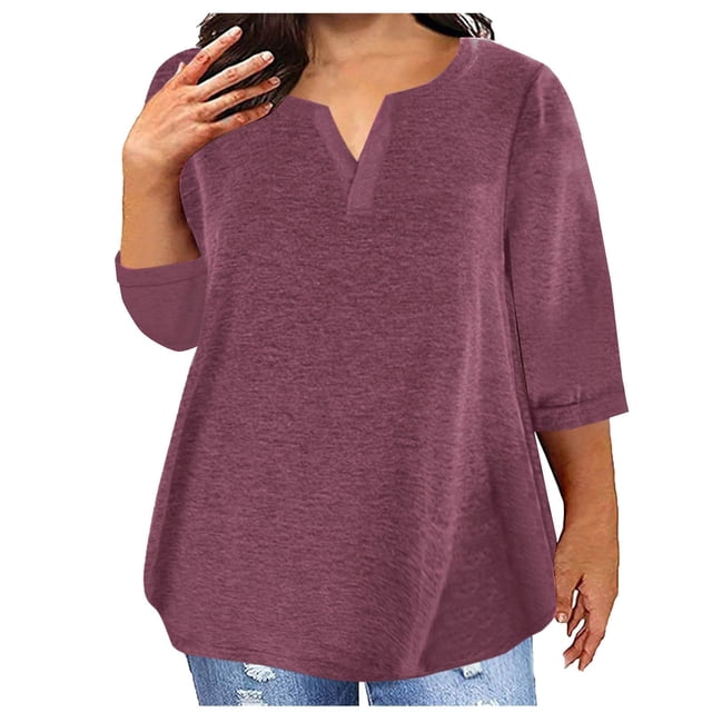 AherBiu Plus Size T Shirts for Women V Neck Loose Comfy Basic Tees Summer Workout Oversized Tshirt Tops