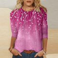 thumbnail image 2 of Hauts d'Été pour Femmes Imprimé Décontracté à Sequins Col Rond Manches Longues T-Shirts pour Femmes Rose Vif TG, 2 of 4