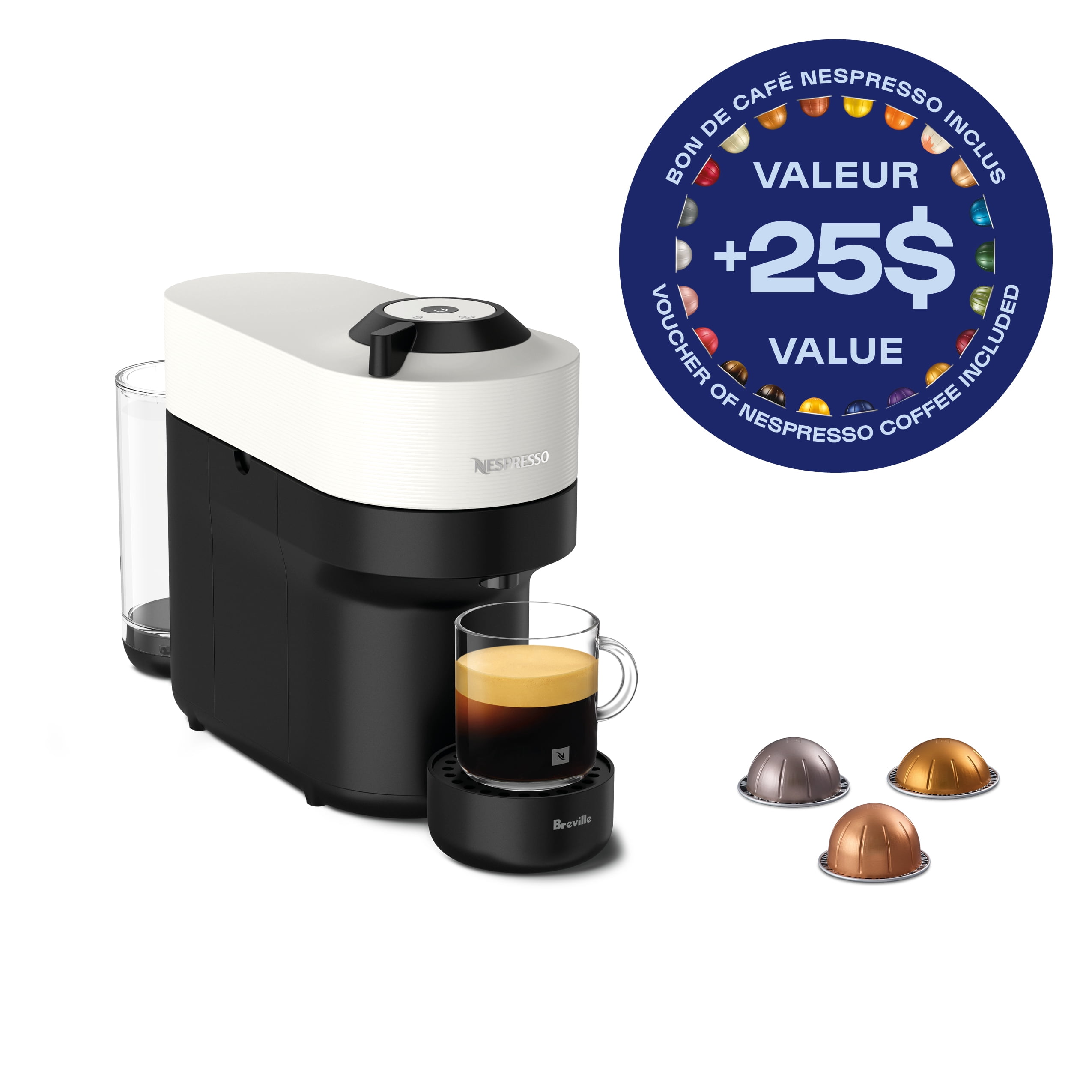Nespresso Vertuo Pop Coffee and Espresso Machine Coconut White by Breville 6 Coffee Sizes