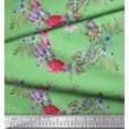 thumbnail image 3 of Soimoi Green Crepe Silk Fabric Insect,Rose & Wreath Flower Decor Fabric Printed BTY 42 Inch Wide, 3 of 3