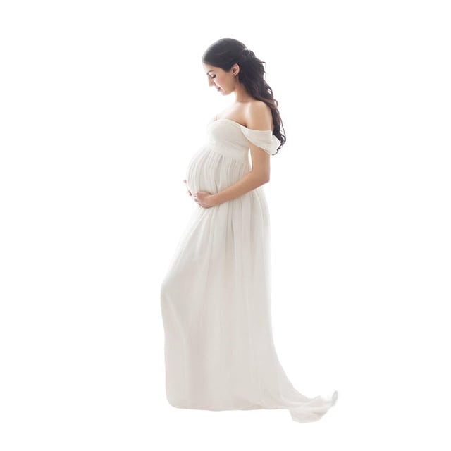 Baohd Robe de Maternité pour Photographie Robe en Mousseline devant Robes de Grossesse Femmes Vêtements de Séance Photo Accessoire Dentelle Blanc G