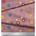thumbnail image 2 of Soimoi Pink Polyester Crepe Fabric Insect & Floral Clip Art Print Fabric by The Yard 42 Inch Wide, 2 of 3