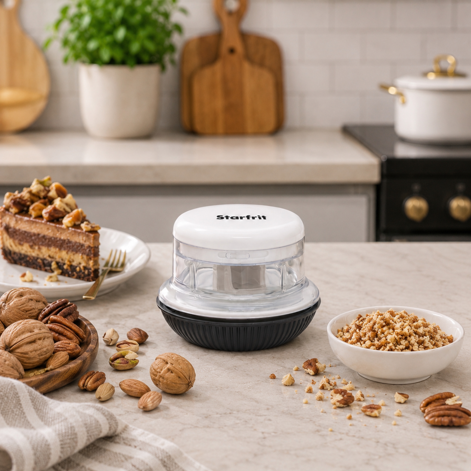 Starfrit Mini Rolling Chopper, Dual Stainless Steel Blades, Non-Slip Base, Ergonomic Design, Dishwasher Safe, Ideal for Garlic, Herbs, Nuts