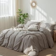 thumbnail image 4 of Bedding Duvet Cover Set Washed Cotton Linen Like Textu Breathable Durable Soft Comfy (Tannish Linen Grey Queen), 4 of 6