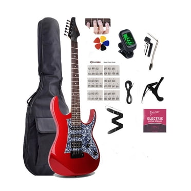 Guitare Électrique Pleine Grandeur pour Débutants et Intermédiaires – Fini Rouge Lustré, Capteurs HSS, Pont Tremolo, Cou en Érable
