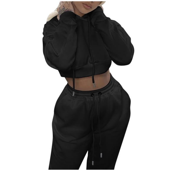 Fgnfyis Women's Fashion Outfits for Women Tracksuit Hoodies Sweatshirt and Sweatpants Casual Sports 2 Piece Set Sweatsuits Sets for Women 2 Pieces Women's Trousers Suit Black M