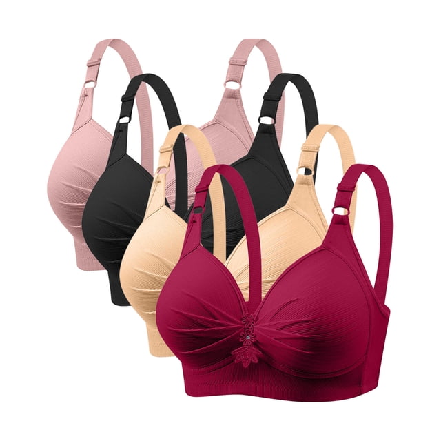 Yuyuzo Wireless Bras for Women 4 Pack Full Coverage Plus Size Liftup Support Push up Everyday Bras
