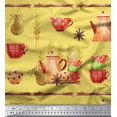 thumbnail image 1 of Soimoi Yellow Poly Georgette Fabric Kettle & Cups Kitchen Print Fabric by the Yard 42 Inch Wide, 1 of 4