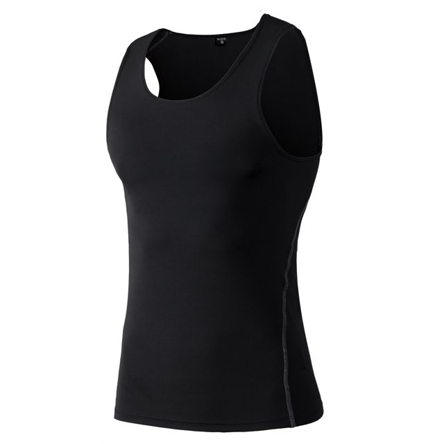 TOPTIE Men's Athletic Tank Top, Under Base Layer Sleeveless Shirt, Gym Workout Vest-Black-L