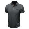 thumbnail image 1 of Dvkptbk Hommes Manches Courtes Uni Décontracté Mode Col Rabattu Chandail Boutons T-Shirt Blouse en Liquidation, 1 of 5