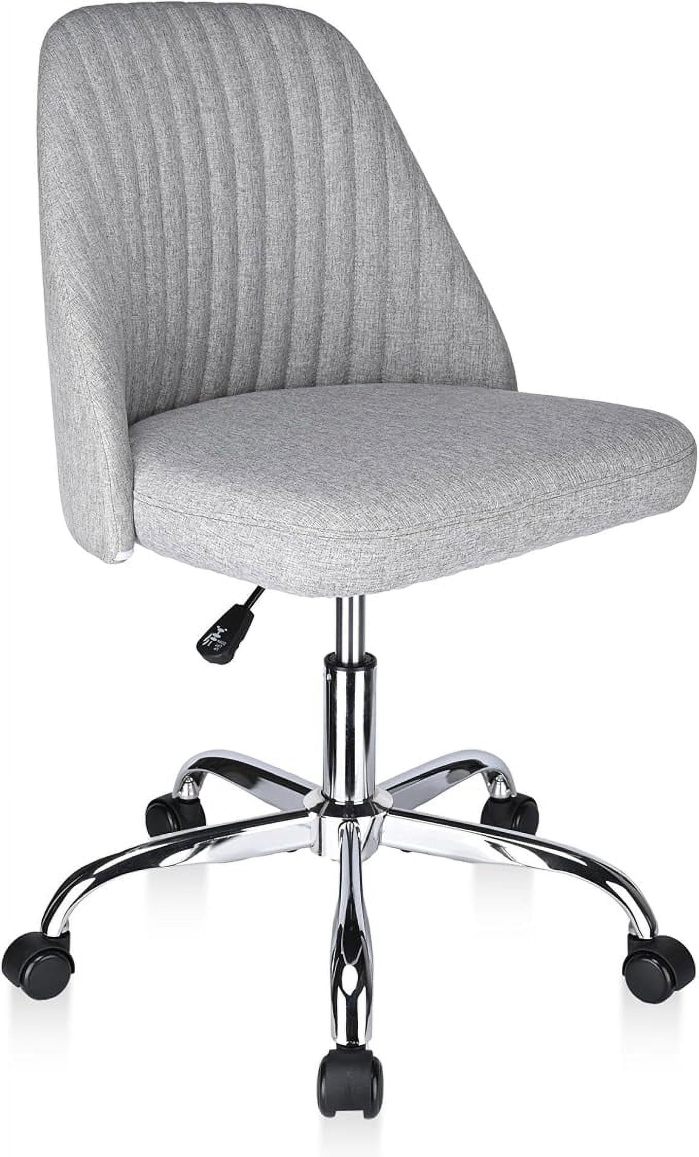 Modern Linen Fabric Home Office Desk Chair, Mid Back Adjustable Swivel Computer Chair Cute Upholstered Armless Task Chair, Grey