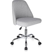Modern Linen Fabric Home Office Desk Chair, Mid Back Adjustable Swivel Computer Chair Cute Upholstered Armless Task Chair, Grey