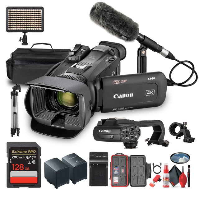 Canon XA60 PAL Professional UHD 4K Camcorder + 128GB SD Card + Microphone + More (Bundle)(International Model)
