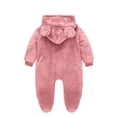 thumbnail image 3 of AherBiu Infant Rompers Fleece Hooded Jumpsuits Zip up Bodysuits Fall Winter Solid Color Warm Fuzzy Newborn Baby Clothes Sets, 3 of 3