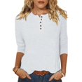 thumbnail image 1 of Yuyuzo Womens 3/4 Sleeve Tops Basic Button Crew Neck Solid Color Loose Fitted Tunics Tee Blouses, 1 of 5