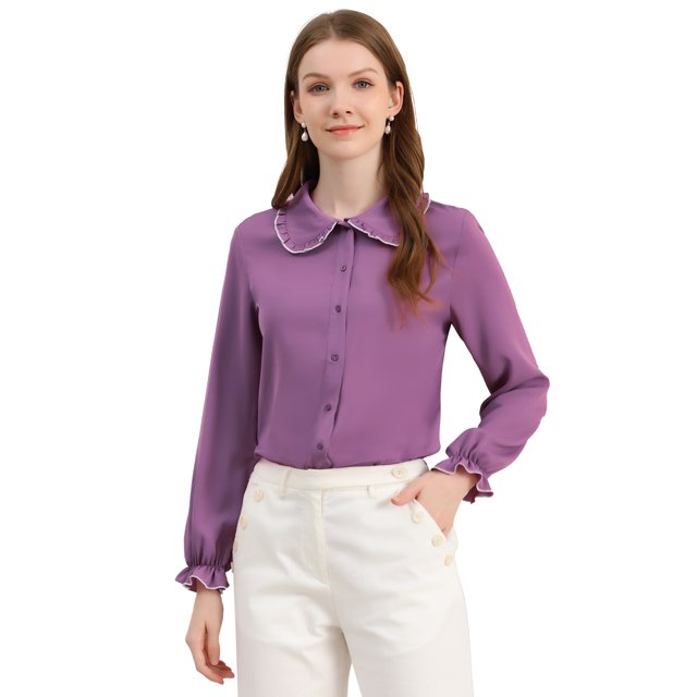 INSPIRE CHIC Chemises de Travail pour Femmes à Volants Doux Col Peter Pan Boutonnées