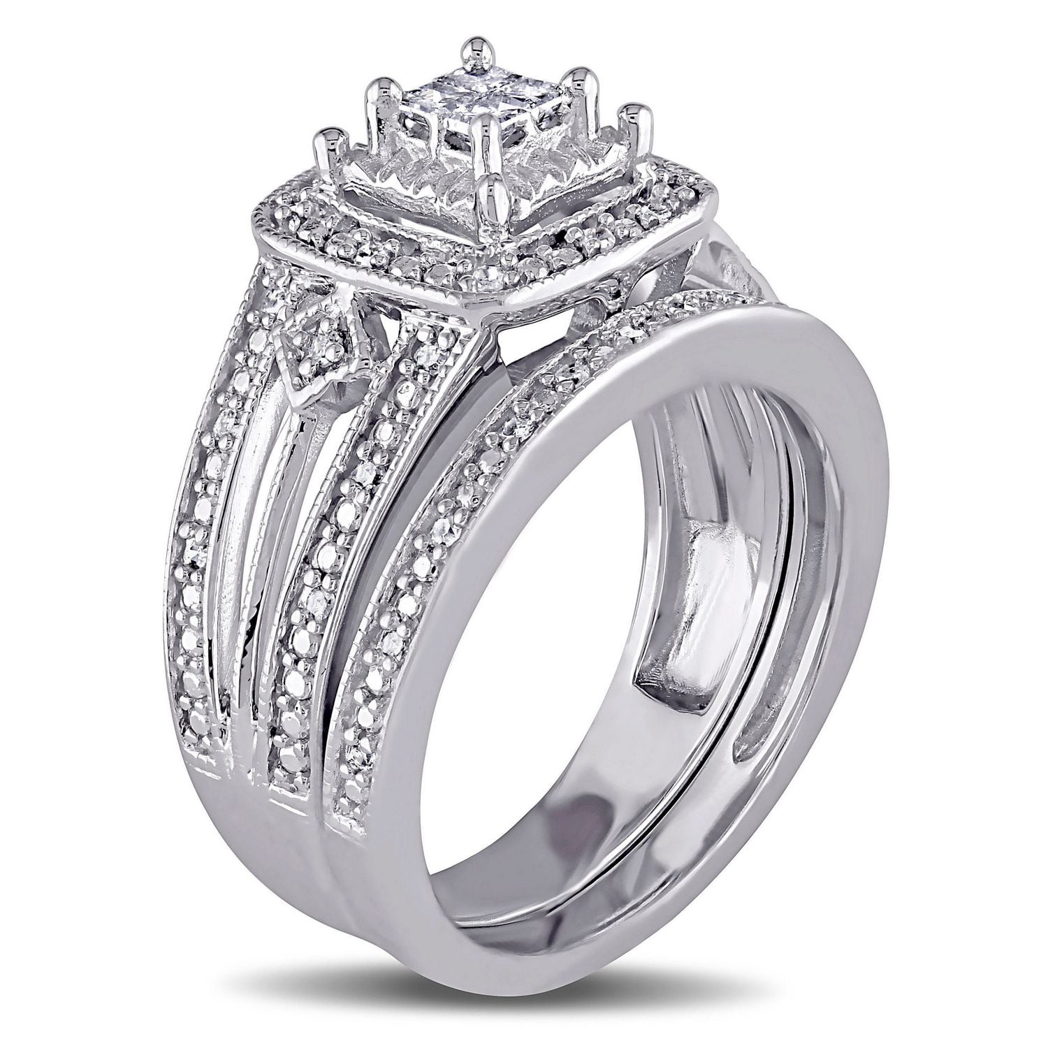 Miabella 0.25 Carat T.W. Diamond Sterling Silver HALO Bridal Set