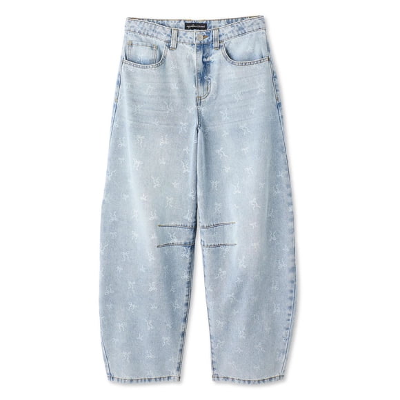 My Sister's Closet Girls' All-Over Bow Discharge Printed Barrel Leg Jean