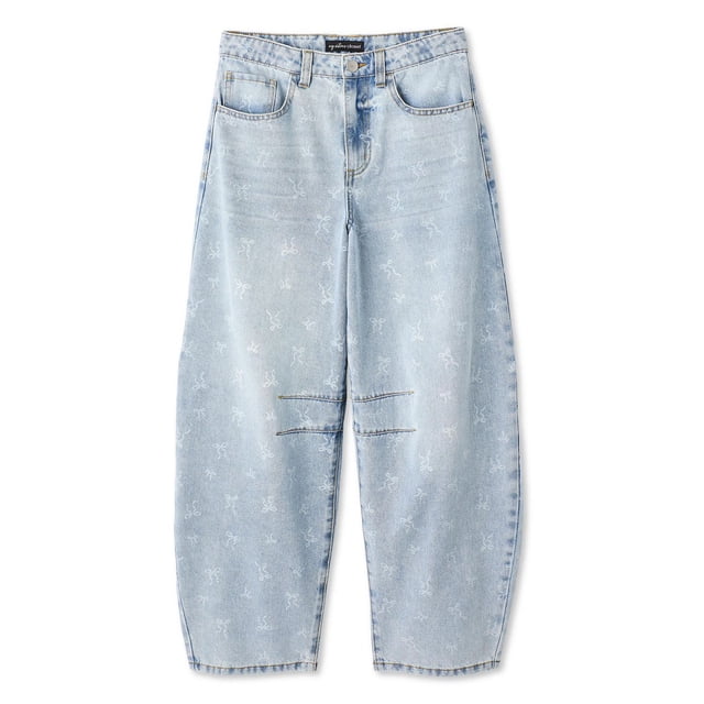 My Sister's Closet Girls' All-Over Bow Discharge Printed Barrel Leg Jean