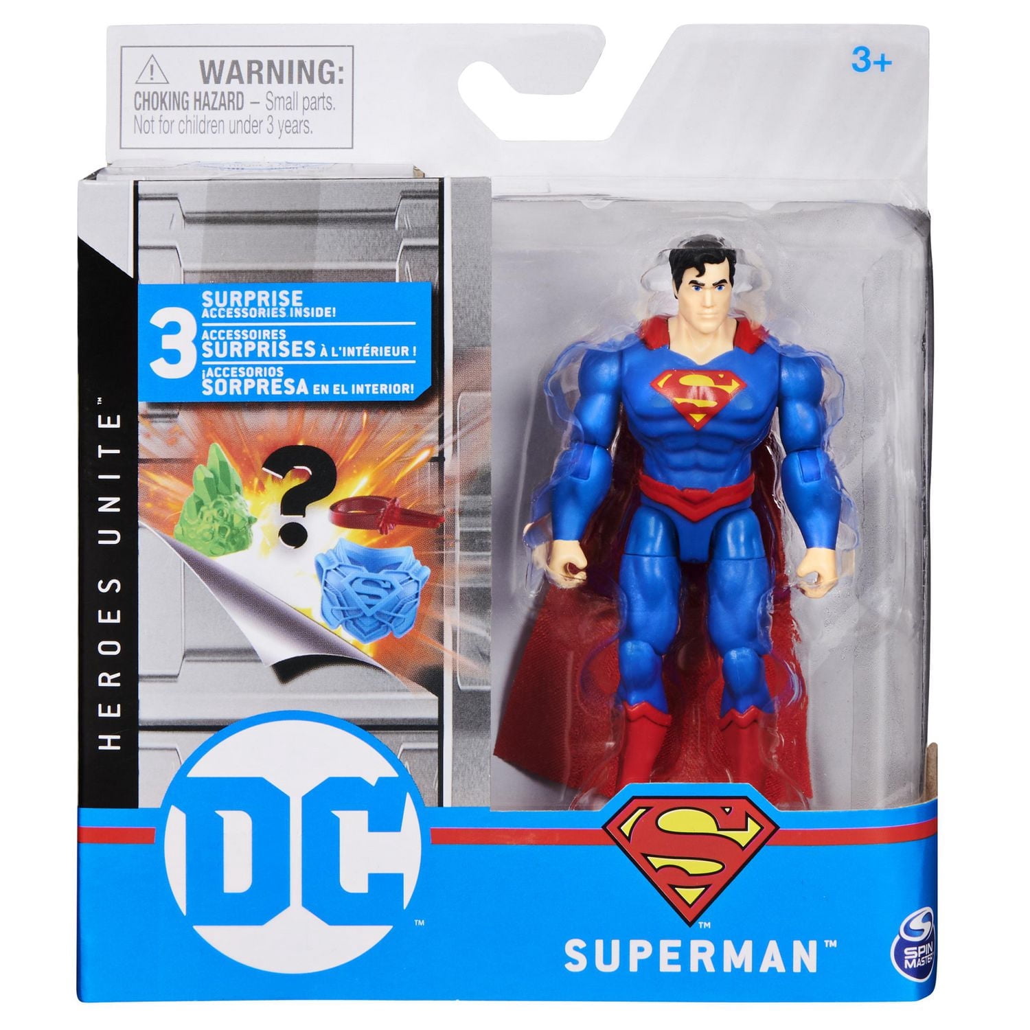 DC Comics, Figurine articulée SUPERMAN de 10 cm avec 3 accessoires mystère