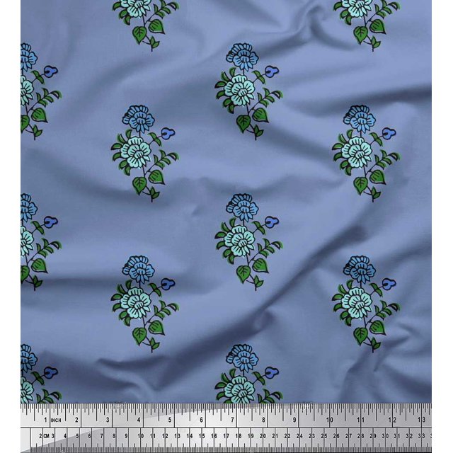 Soimoi Polyester Crepe Fabric Leaves & Floral Block Print Fabric by The Yard 52 Inch Wide