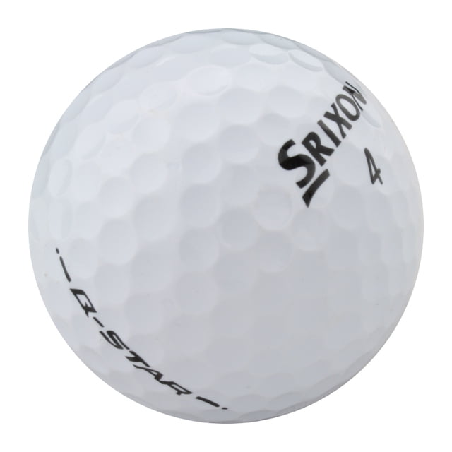A close-up view of a Srixon Q-Star golf ball from a 12-pack of used 5A grade golf balls by Mulligan Golf Balls. The ball features a white dimpled surface with the Srixon logo and Q-Star branding, indicating its soft feel and strong flight characteristics. Ideal for adult golfers seeking premium practice balls.