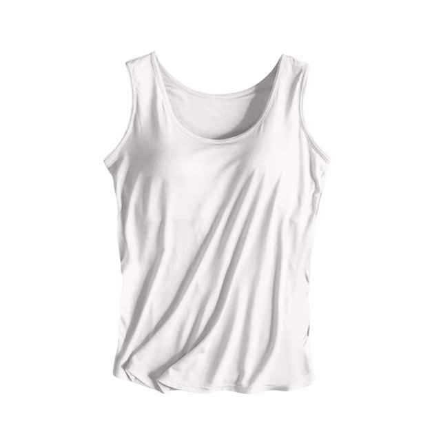 UPPADA Débardeurs pour Femmes en Modal Rembourré avec Soutien-Gorge Intégré, Col Rond, Camisole Sans Manches avec Soutien-Gorge Sans Armatures, Chandails Ajustés Décontractés, T-Shirt, Grande Taille, Hauts Confortables, Débardeurs d'Été pour Femmes 2025 Blanc, G