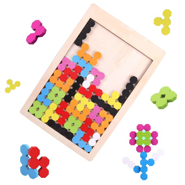 Wood Puzzle Block Set Fun Educational Puzzle Wooden Building Block for Kids