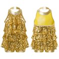 thumbnail image 2 of TiaoBug Girls Sleeveless Shiny Sequins Halter Tassel Mini Dress Latin Jazz Salsa Samba Rumba Unitard Dress Gold 4, 2 of 6